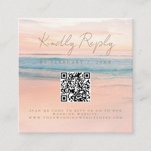 Strand Zonsondergang Zee Bruiloft Scan Code RSVP Informatiekaartje (Voorkant)