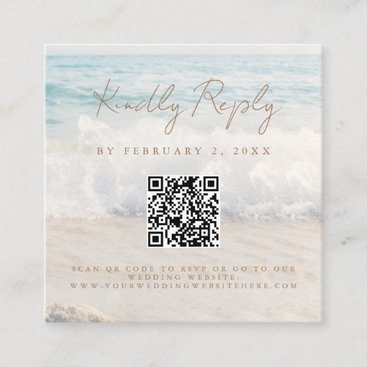 Strand Zonsondergang Zeezijde Trouw Scan Code RSVP Informatiekaartje (Voorkant)