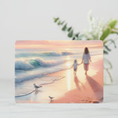 Strand zonsopgang met moeder & kind Flat Kaart (Staand voorkant)
