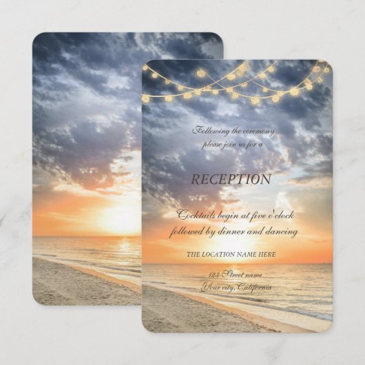 Strand zonsopgang slingerlicht receptie kaart (Voorkant / Achterkant)