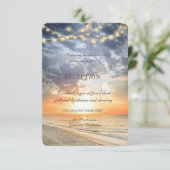 Strand zonsopgang slingerlicht receptie kaart (Staand voorkant)