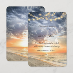 Strand zonsopgang slingerlicht receptie kaart