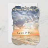 Strand Zonsopgang Slingerlicht Save The Date (Voorkant)