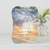 Strand Zonsopgang Slingerlicht Save The Date (Staand voorkant)