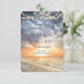 Strand Zonsopgang Slingerlichten Sla de datum op Save The Date (Staand voorkant)