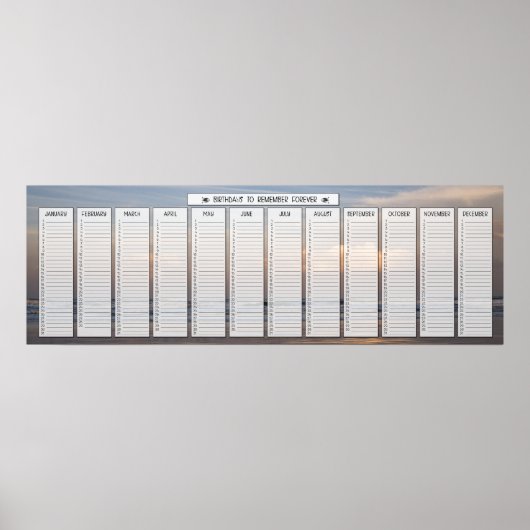 Strand Zonsopgang Verjaardagskalender Poster (Voorkant)