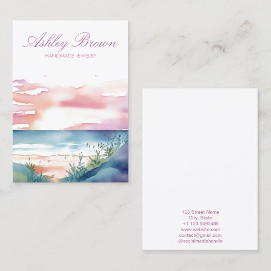 Strand Zonsopkomst Waterverf Sieraden Oorbel Displ Visitekaartje (Voorkant / Achterkant)