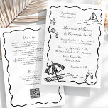 Strand Zwart Hand Getrokken QR RSVP All-in-One Wed Kaart<br><div class="desc">Plannen van een strand, tropische bestemming of bruiloft? Zet de toon met deze speelse en moderne rood-witte Beach Wedding Invitation-Sjabloon, met originele handgetekende doodles van schelpen, golven en luchtige kustcharme. Het licht golvende zwarte lijst voegt een zachte, ontspannen sfeer toe, perfect als aanvulling op de vreugdevolle sfeer van uw feest...</div>