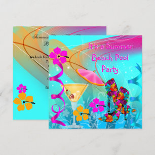 Strand Zwembad Feest Zomer Roze Turquoise Kaart