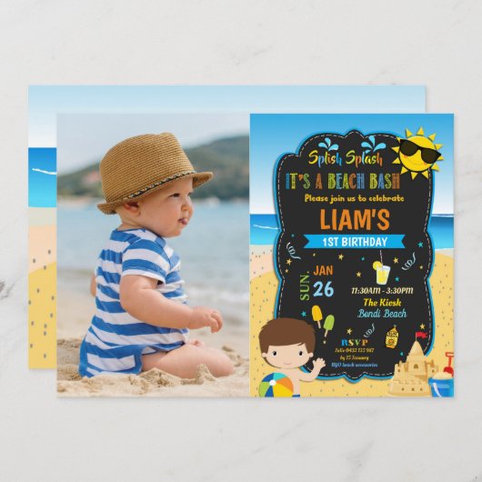 Strand Zwembad Verjaardagsfeest Jongens Zomer Foto Kaart (Voorkant / Achterkant)