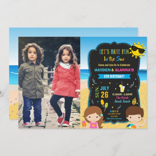 Strand Zwembad Verjaardagsfeest Tweeling Broers Br Kaart (Voorkant / Achterkant)