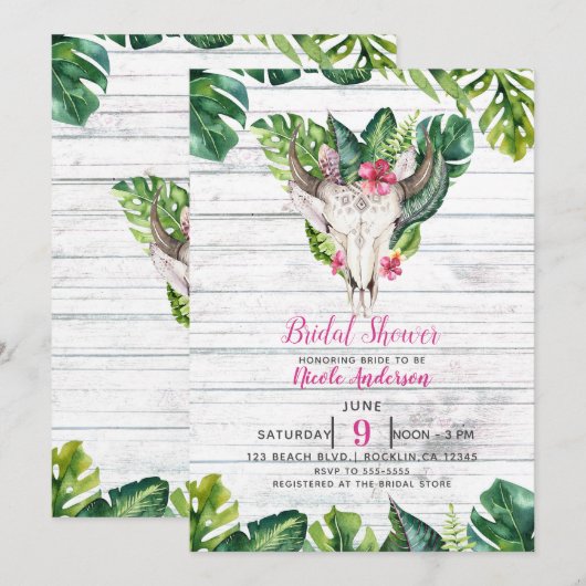 Strandachtig Hout Boho Schedel Tropisch Bloemig Bl Kaart (Voorkant / Achterkant)