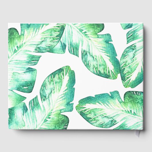 Strandachtig wit groen tropisch blad bruiloft gastenboek (Achterkant)