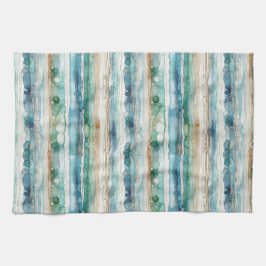 Strandachtige abstracte, alcoholische inktstrepen theedoek