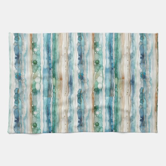 Strandachtige abstracte, alcoholische inktstrepen theedoek (Horizontaal)