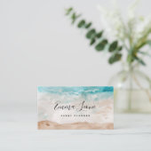 strandachtige Waterverf | Zee blauw, crème en brui Visitekaartje (Staand voorkant)