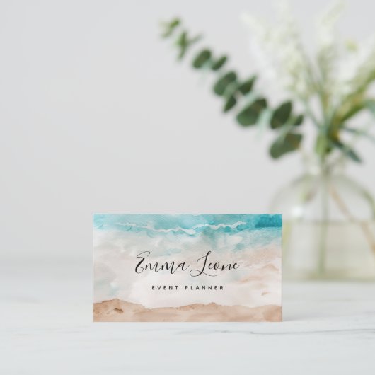 strandachtige Waterverf | Zee blauw, crème en brui Visitekaartje (Staand voorkant)