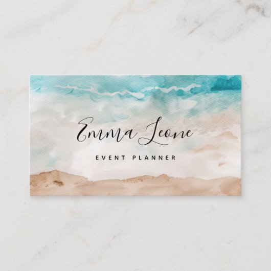 strandachtige Waterverf | Zee blauw, crème en brui Visitekaartje (Voorkant)
