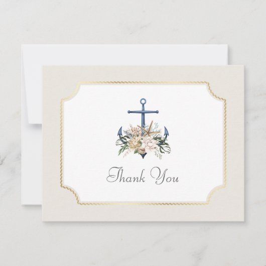 Strandanker nautische bruiloft bedankkaart (Voorkant)