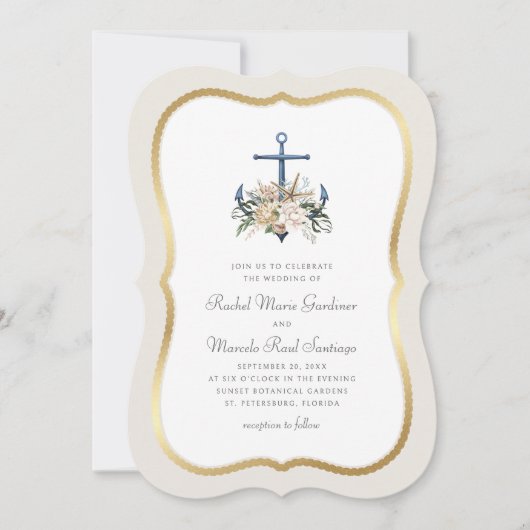 Strandanker nautische bruiloft kaart (Voorkant)