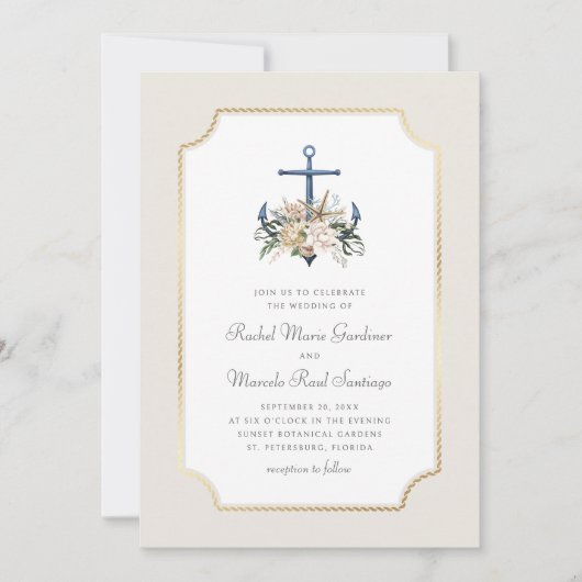 Strandanker nautische bruiloft kaart (Voorkant)