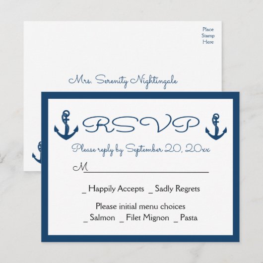 Strandanker Strand Marine Blauw Nautische Huwelijk Uitnodiging Briefkaart (Voorkant / Achterkant)