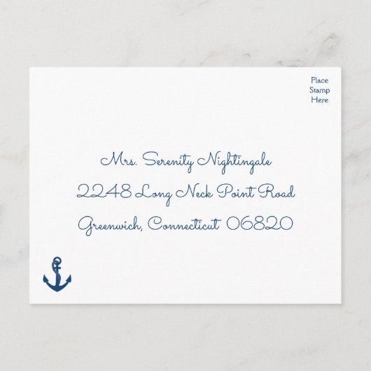 Strandanker Strand Marine Blauw Nautische Huwelijk Uitnodiging Briefkaart (Achterkant)