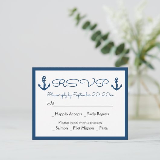 Strandanker Strand Marine Blauw Nautische Huwelijk Uitnodiging Briefkaart (Staand voorkant)