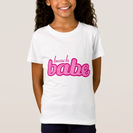 strandbabe schattig denim hotroze meisjes t-shirt (Voorkant)