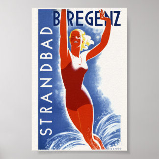 Strandbad Bregenz Oostenrijk Vintage Poster 1935