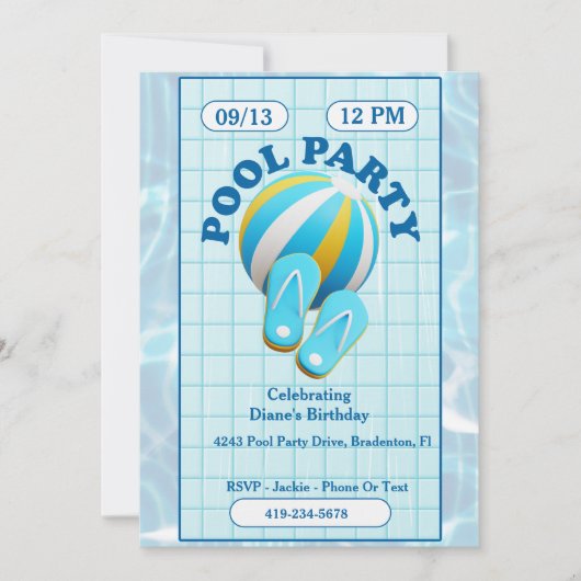 Strandbal en Teenslippers zwembad verjaardagsfeest Kaart (Voorkant)