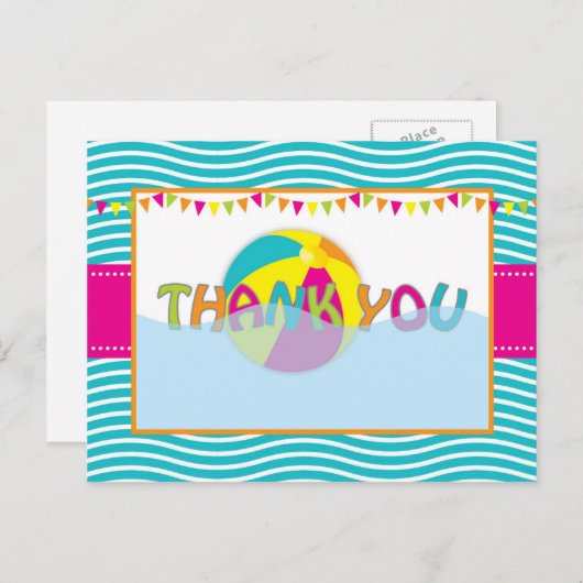 Strandbal / zwembadfeest Dank u Post Kaart (Voorkant / Achterkant)