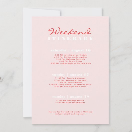 Strandbestemming Bachelorette Party Kaart (Achterkant)