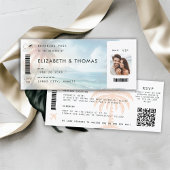 Strandbestemming Boarding Pass QR All One Wedding Kaart