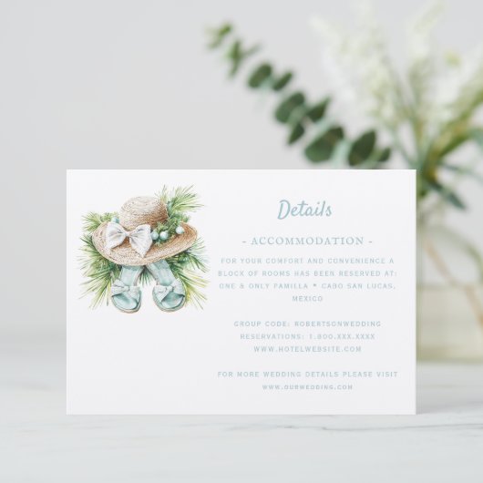 Strandbestemming bruiloft | Details RSVP-kaart RSVP Kaartje (Staand voorkant)