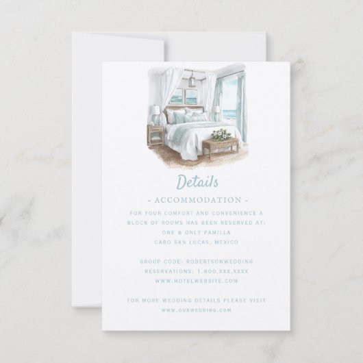 Strandbestemming bruiloft | Details RSVP Kaartje (Voorkant)