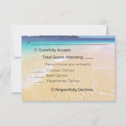 Strandbestemming Bruiloft met maaltijdoptie RSVP Kaartje (Achterkant)