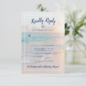 Strandbestemming Bruiloft Ocean Sunset Details RSVP Kaartje (Staand voorkant)