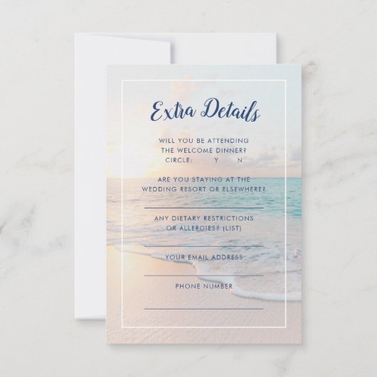 Strandbestemming Bruiloft Ocean Sunset Details RSVP Kaartje (Achterkant)