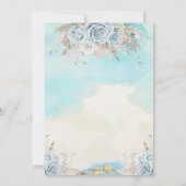 Strandbestemming Bruiloft Pampas Gras Blauw Bloeme Kaart (Achterkant)