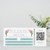 Strandbestemming bruiloft QR Code Boarding Pass Kaart (Staand voorkant)