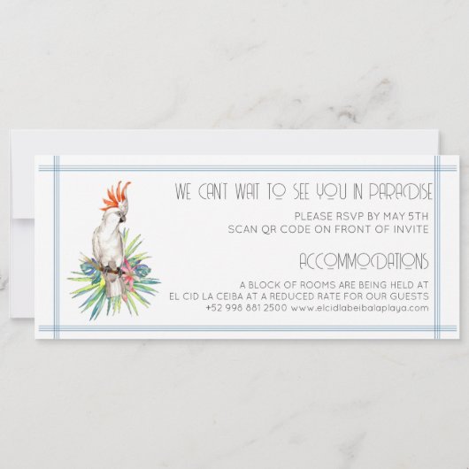 Strandbestemming bruiloft QR Code Boarding Pass Kaart (Achterkant)