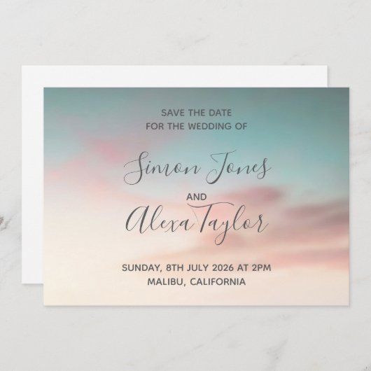 Strandbestemming bruiloft save the date (Voorkant / Achterkant)