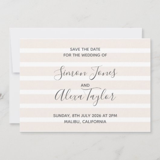 Strandbestemming bruiloft save the date (Voorkant)