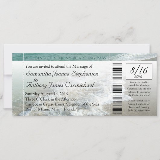 Strandbestemming Bruiloft Ticket uitnodiging (Voorkant)