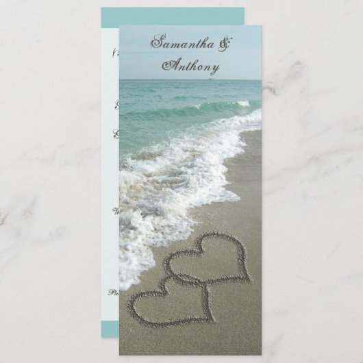 Strandbestemming Bruiloft uitnodiging, 2 harten Kaart (Voorkant / Achterkant)