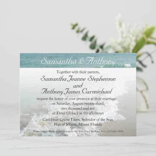 Strandbestemming bruiloft uitnodiging, Aqua Surf Kaart (Staand voorkant)