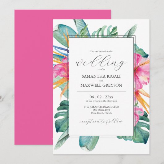 Strandbestemming Bruiloft uitnodigingen Tropisch (Voorkant / Achterkant)