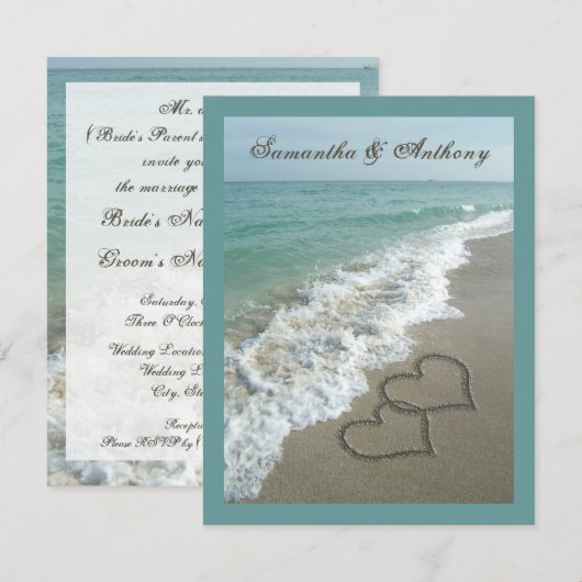 Strandbestemming Bruiloft Zandharten Medium Size Kaart (Voorkant / Achterkant)