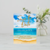 Strandbestemming De datum opslaan Waterverf Folie Uitnodiging Briefkaart (Staand Voorkant)